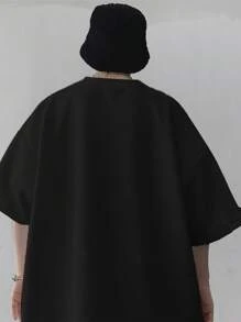 Men Letter Graphic Drop Shoulder Tee - Black - View 2