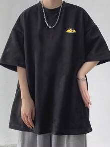 Men Letter Graphic Drop Shoulder Tee - Black - View 3