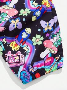 ROMWE MEN Anime Men Allover Print Drawstring Waist Pants, School - Multicolor - View 3