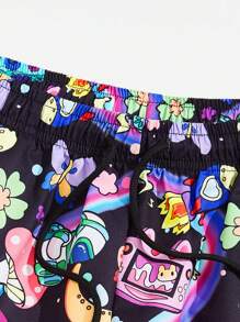 ROMWE MEN Anime Men Allover Print Drawstring Waist Pants, School - Multicolor - View 4