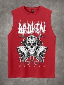 ROMWE MEN Grunge Punk Các bạn In Đầu lâu Áo ba lỗ - Đỏ - Xem 1