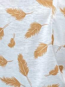 SHEIN LUNE Feather Print Pocket Patched Tank Top - White - View 8