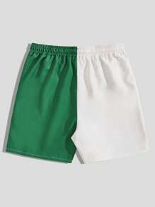 ROMWE MEN Prep 男士字母圖案雙色腰部抽繩短褲 - 彩色 - 查看 2