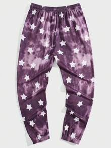 ROMWE MEN Street Life Các bạn Nhuộm buộc Ngôi sao & Đồ họa Chữ cái Eo dây rút Quần thể thao - Màu tím - Xem 2