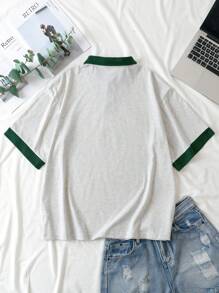 SHEIN EZwear 標語和人物圖案POLO衫 - 淺灰色 - 查看 2