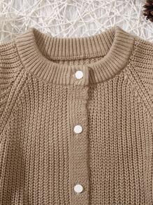 SHEIN Chica Joven Cárdigan de manga raglán tejido de canalé - Café integral - Ver 3