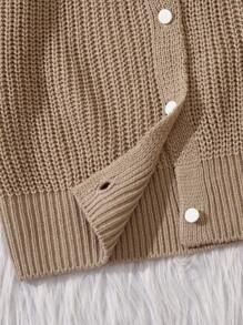 SHEIN Chica Joven Cárdigan de manga raglán tejido de canalé - Café integral - Ver 4