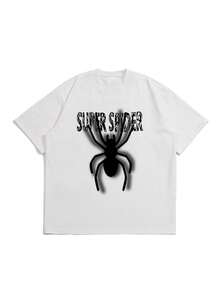 Áo thun nam họa tiết nhện và chữ, dành cho Halloween - trắng - Xem 5