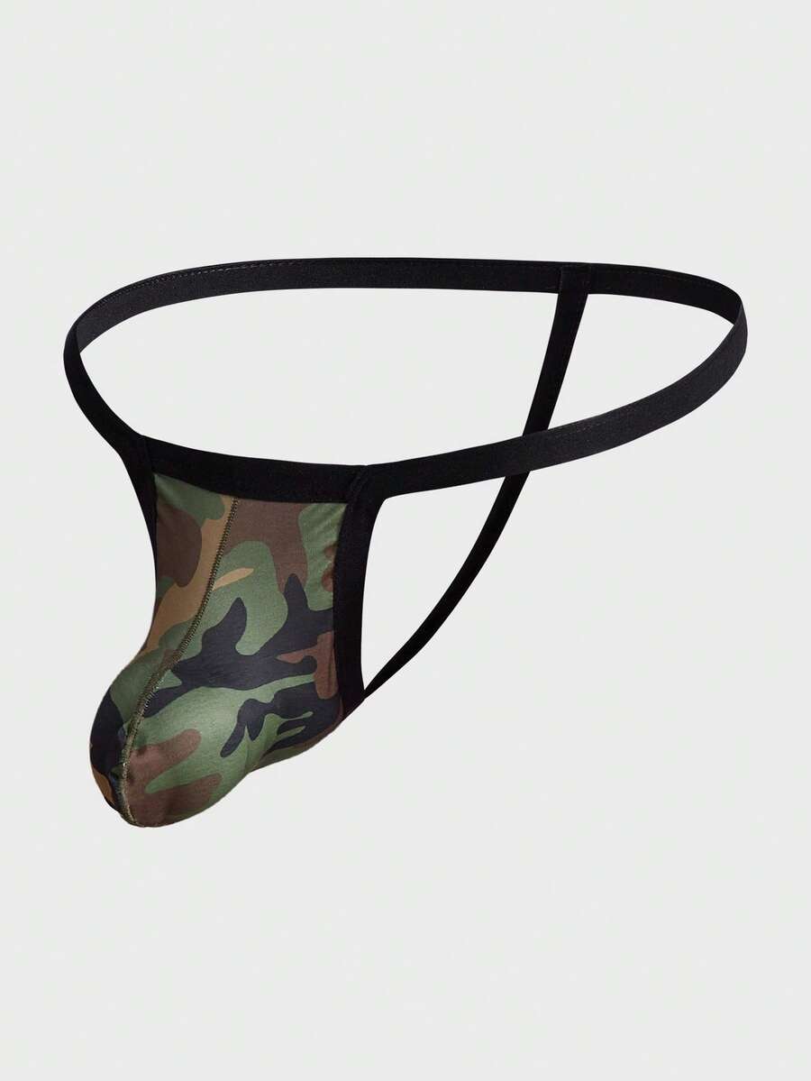 Men Camo Print Thong Sexy Underwear - Army Green - View 1