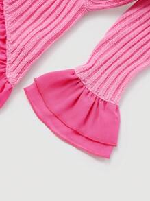 SHEIN MOD Viền Ruffle Tay áo loe Nút phía trước Cắt sửa áo lông cừu - Nhiều màu - Xem 4