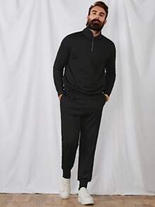 Manfinity Homme Men Half Zip Sweatshirt & Sweatpants - Black - View 3