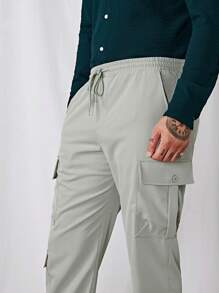 Manfinity VCAY Men Flap Pocket Side Drawstring Waist Cargo Trousers - Mint Green - View 3