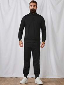 Manfinity Homme Men Half Zip Sweatshirt & Sweatpants - Black - View 7