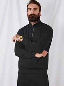 Manfinity Homme Men Half Zip Sweatshirt & Sweatpants - Black - View 8