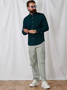 Manfinity VCAY Men Flap Pocket Side Drawstring Waist Cargo Trousers - Mint Green - View 7