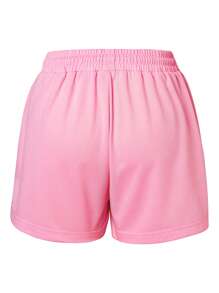 INAWLY Butterfly & Slogan Graphic Drawstring Waist Track Shorts - Pink - View 2