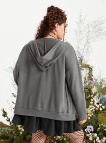 ROMWE Fairycore Áo nỉ dáng rộng có họa tiết ngôi sao, vai rớt, dây rút. - Xám - Xem 9