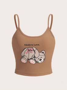 Alterfanart Cartoon Graphic Cami Top - Brown - View 1