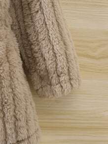 SHEIN Cô Gái Trẻ 1 Miếng Nút phía trước áo có mũ Áo khoác Teddy - Màu Khaki - Xem 4