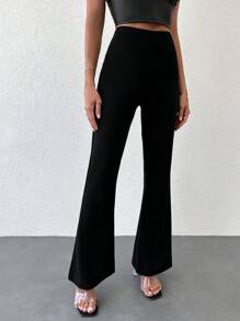 EURMUSE High Waist Flare Leg Pants - Black - View 1