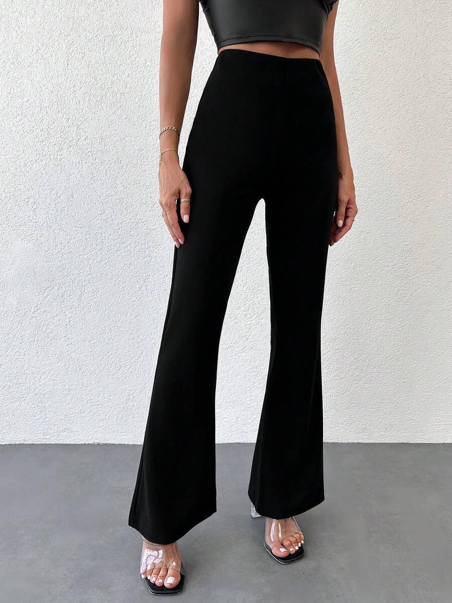 EURMUSE High Waist Flare Leg Pants - Black - View 1