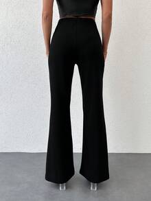 EURMUSE High Waist Flare Leg Pants - Black - View 2