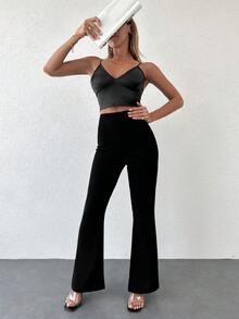 EURMUSE High Waist Flare Leg Pants - Black - View 5