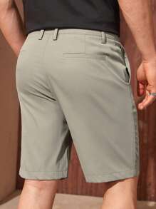 Manfinity Homme Men Slant Pocket Bermuda Shorts Dress Holographic Plain Work - Light Grey - View 2