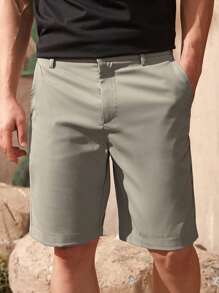 Manfinity Homme Men Slant Pocket Bermuda Shorts Dress Holographic Plain Work - Light Grey - View 4