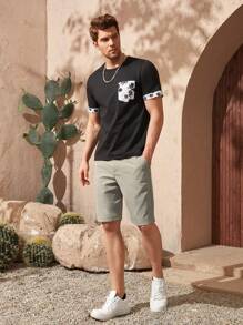 Manfinity Homme Men Slant Pocket Bermuda Shorts Dress Holographic Plain Work - Light Grey - View 5