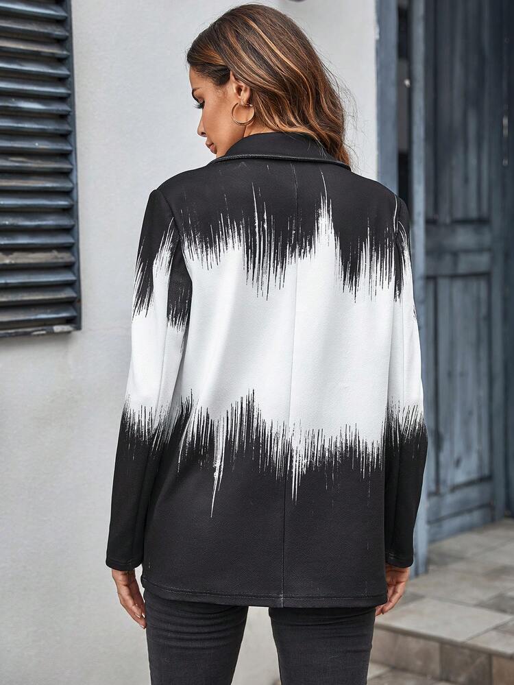 Colorblock Lapel Neck Double Breasted Blazer