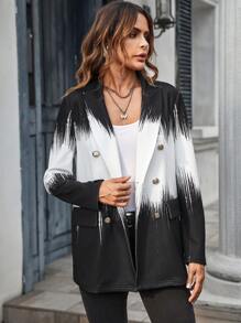 SHEIN LUNE 撞色西裝領雙排釦西裝外套 - 黑與白 - 查看 4