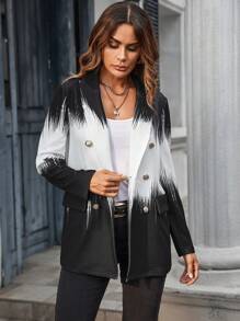 SHEIN LUNE 撞色西裝領雙排釦西裝外套 - 黑與白 - 查看 5