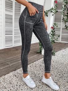 SHEIN LUNE Top-stitching Wideband Waist Leggings - Dark Grey - View 1