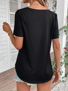 SHEIN LUNE Colourblock V Neck Tee - Multicolor - View 2