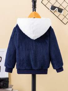 SHEIN Young Boys' Patchwork Plush Spring And Autumn Long Sleeve Zipper Hooded Jacket - Multicolor - View 2