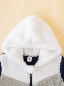 SHEIN Young Boys' Patchwork Plush Spring And Autumn Long Sleeve Zipper Hooded Jacket - Multicolor - View 4