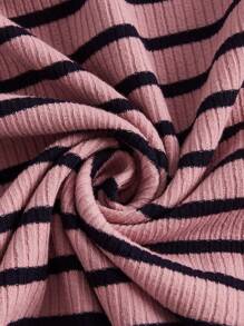 SHEIN EZwear Striped Print Halter Neck Bodycon Dress - Dusty Pink - View 3