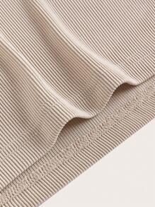 SHEIN EZwear 素色條紋針織緊身連衣裙 - 米色 - 查看 5