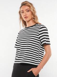 BizChic 條紋印花T恤 - 黑與白 - 查看 5