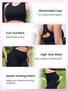 Easithlete Plus Solid Ruched Sports Set - Black - View 3