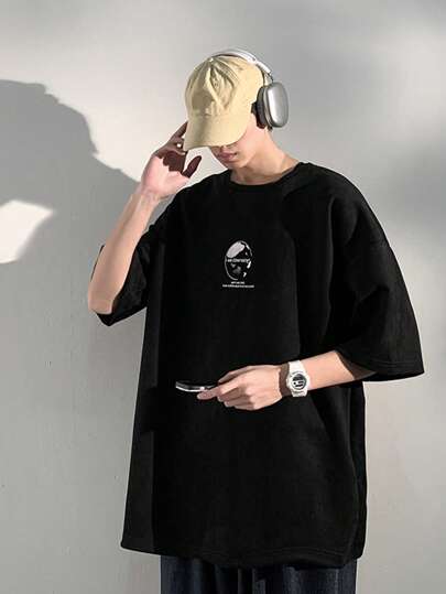 Men Slogan Graphic Drop Shoulder Tee