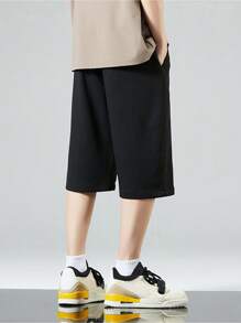 Men Contrast Piping Drawstring Waist Pants - Black - View 2