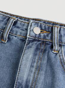 SHEIN Teen Girl Heart Print Denim Shorts - Medium Wash - View 3