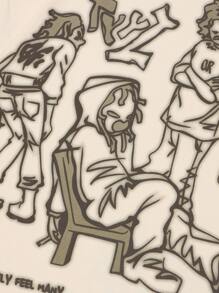 男士卡通和標語圖案落肩T恤 - 米色 - 查看 5