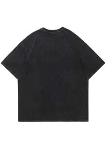 男士印花落肩T恤，透气 - 黑色 - 查看 2