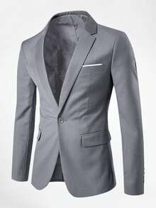 CLOUDSTYLE Hombres talla grande Blazer unicolor con botón - Gris Claro - Ver 1