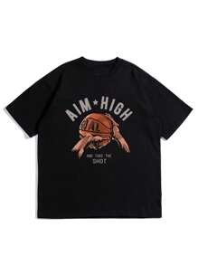 Men Letter Graphic Tee - Black - View 1