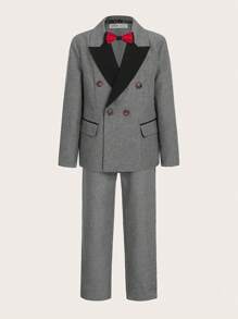 SHEIN Tween Boy Contrast Panel Bow Front Blazer & Suit Pants Set - Grey - View 5