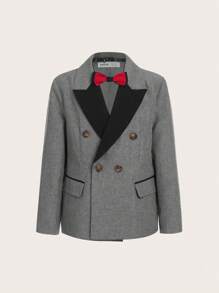 SHEIN Tween Boy Contrast Panel Bow Front Blazer & Suit Pants Set - Grey - View 9